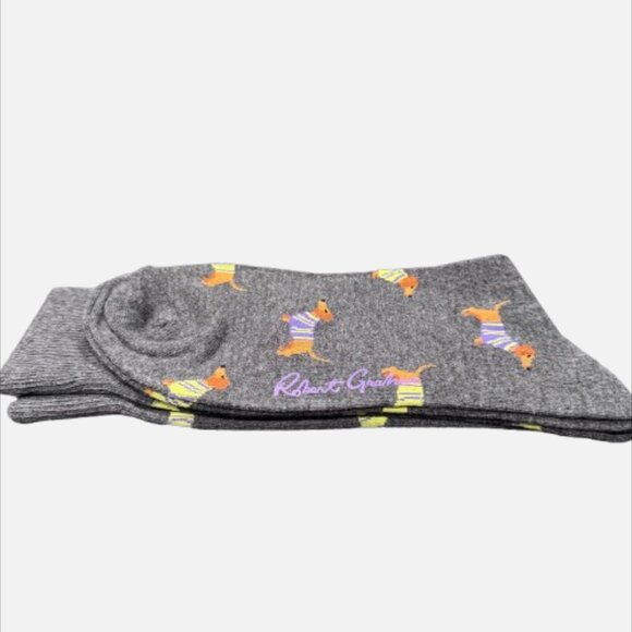 Robert Graham Dachshund Dog Gray Patterned Crew Fun Luxury Dress Socks - Picture 3 of 10